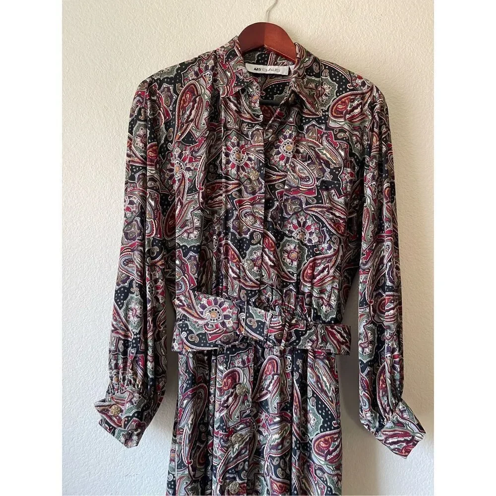 Vintage 80s work wear career boho shirt dress midi length size‎ 8